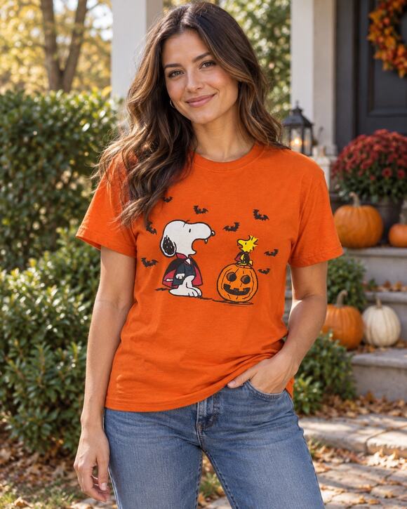 Peanuts Tops - Vintage Snoopy Halloween Y2K T Shirt Peanuts small Orange Vtg 2000s